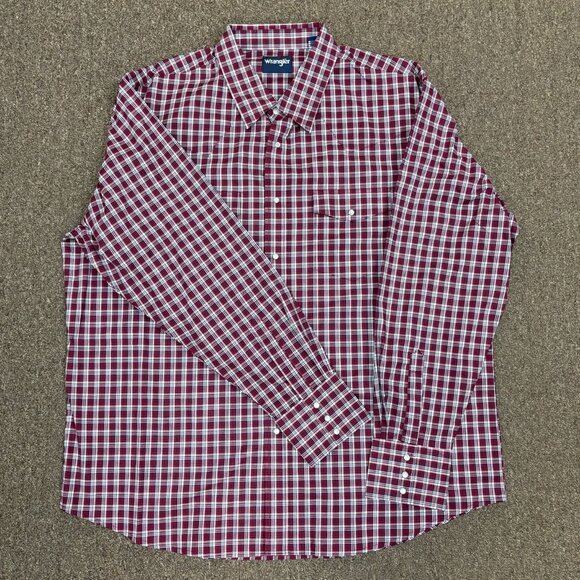 Wrangler Men's Wrinkle Resist Long Sleeve Western Snap Shirt - Deep Red - Picture 1 of 2